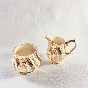 Vtg SADLER England China Creamer Set 2822 Gold Swirl Sugar Creamer FLAW